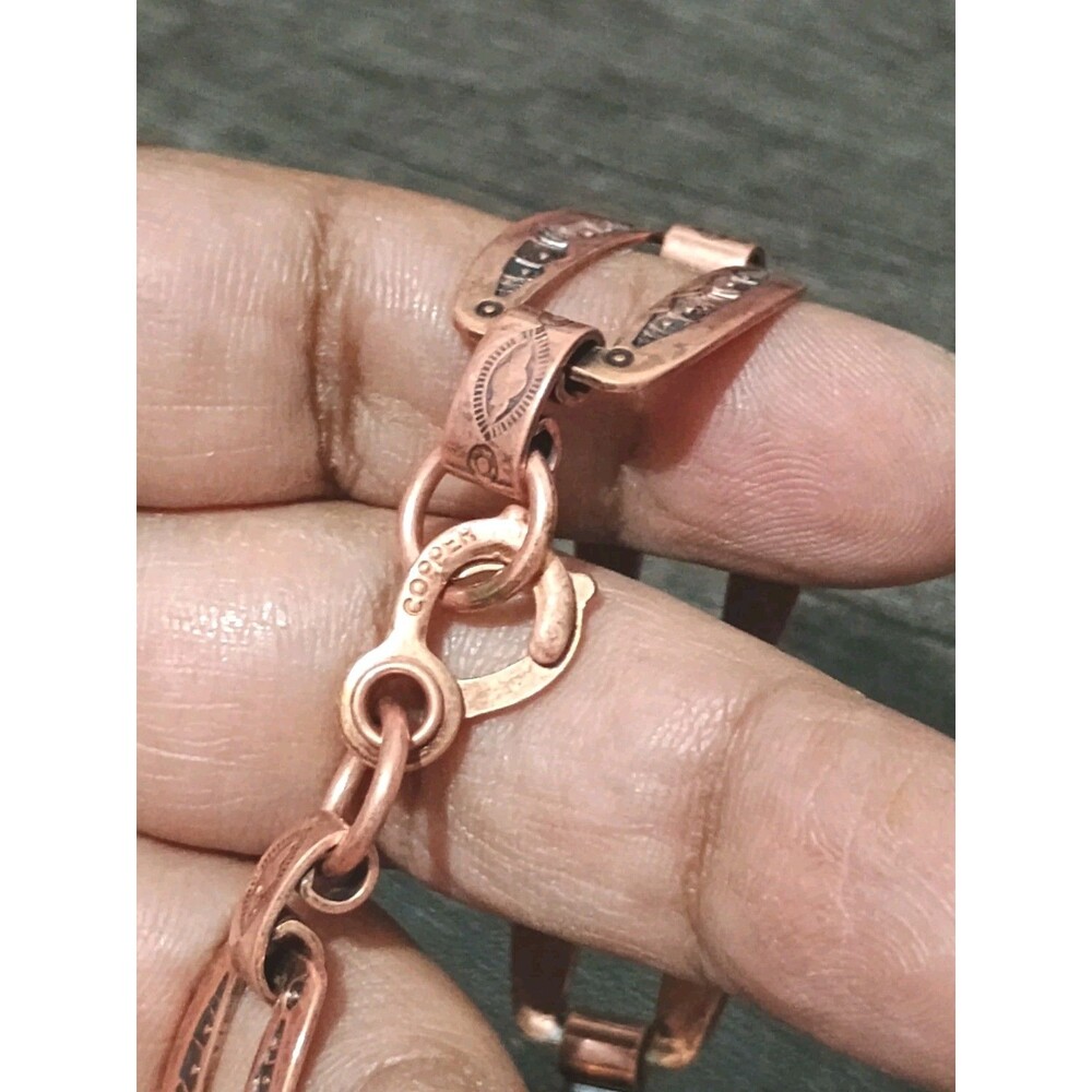 Southwestern Etched Copper Link Vintage Bracelet - Picture 4 of 5
